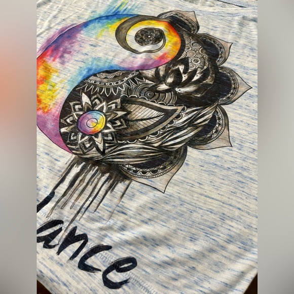 Electro Threads Blue Burn Ying Yang Watercolor Wide Sleeve Top Large - Picture 8 of 11